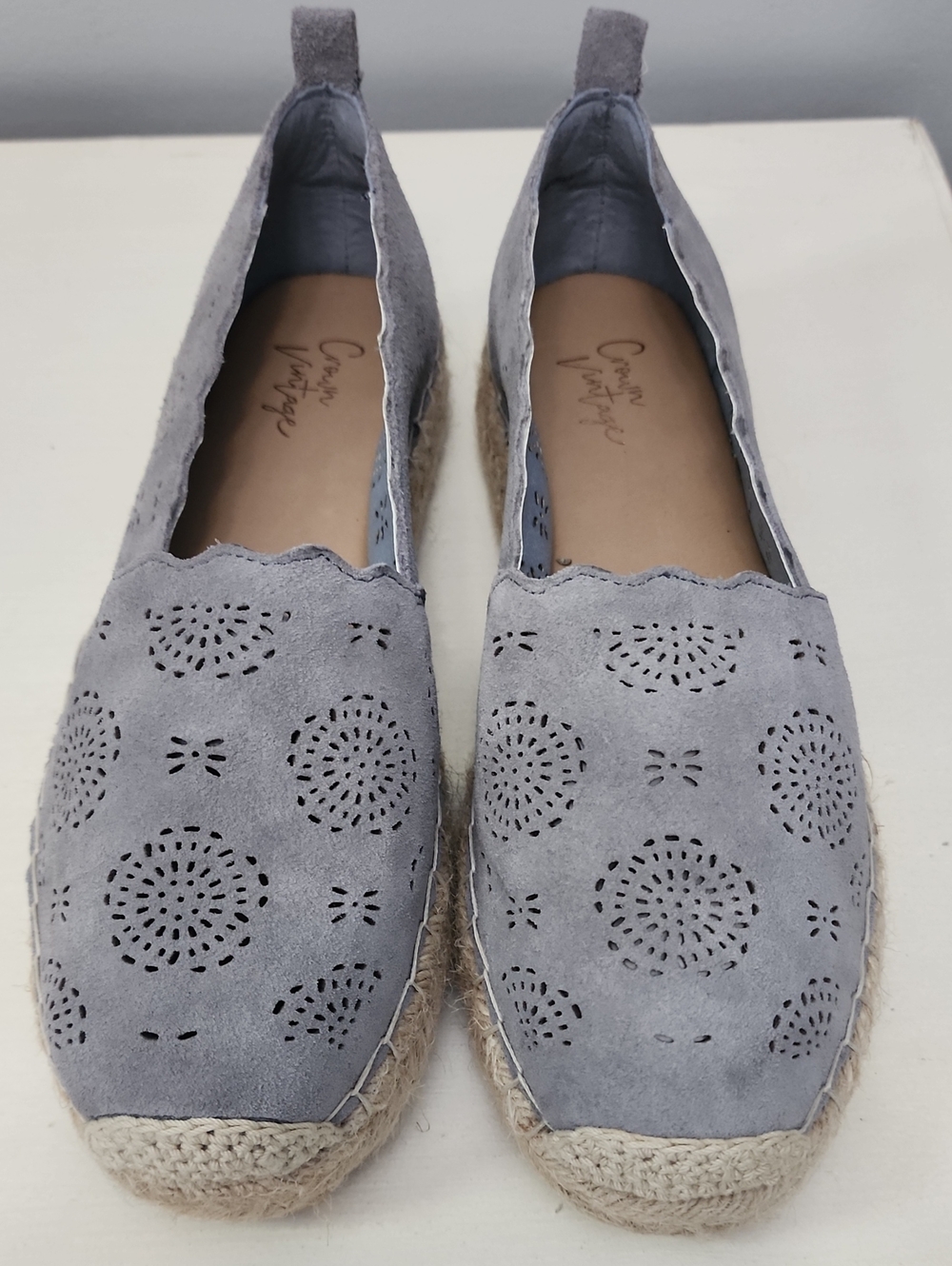 Crown Vintage Gray Laser-Cut Suede Espadrilles